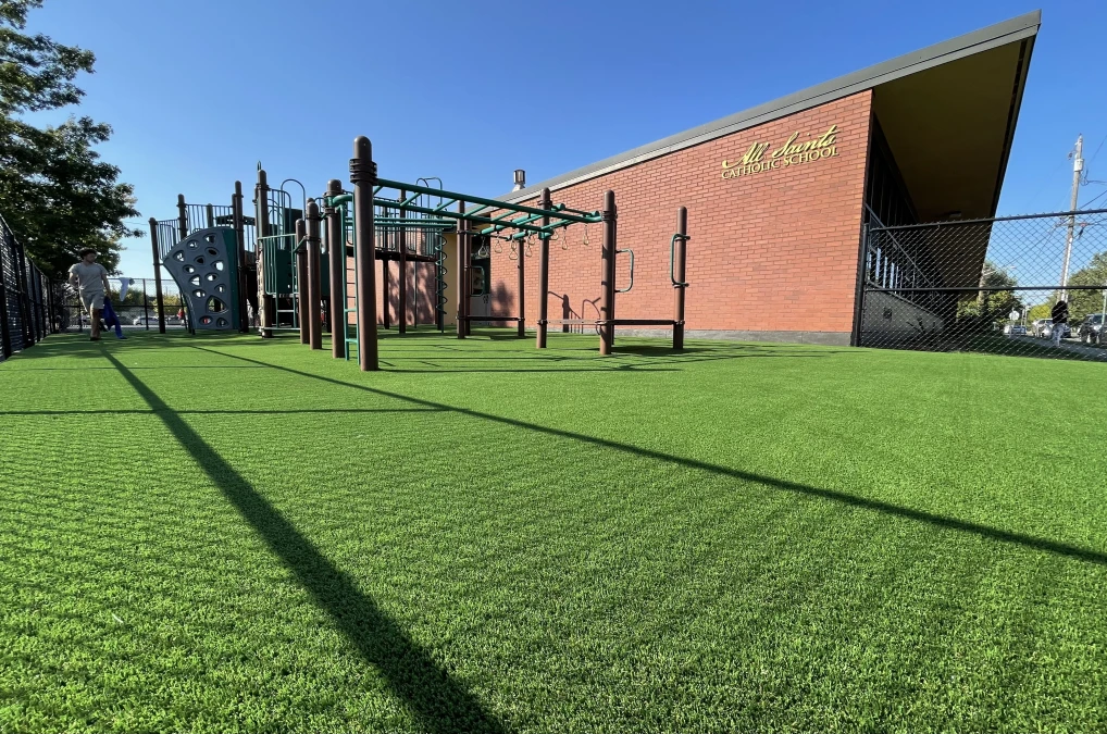 artificial grass playground for school with big toys
