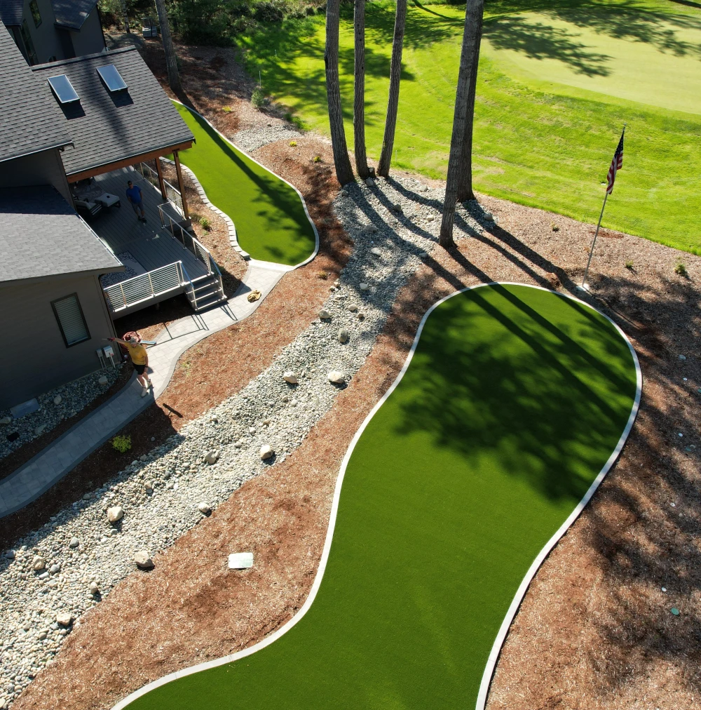 Drone Footage Of Artificial Grass Lawn Next to Golf Course In WA State
