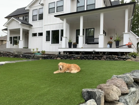 Professional synthetic turf installation in North Tacoma residential front yard