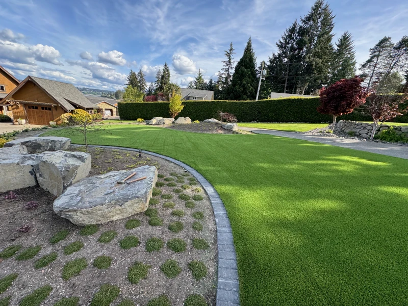 synthetic turf front yard installation in gig harbor, WA.
