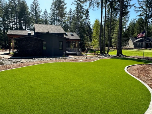 Synthetic turf backyard installation in Gig Harbor designed for family use